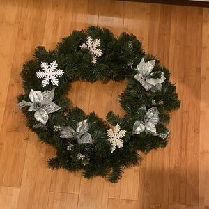 Festive Green and Silver Holiday Wreath